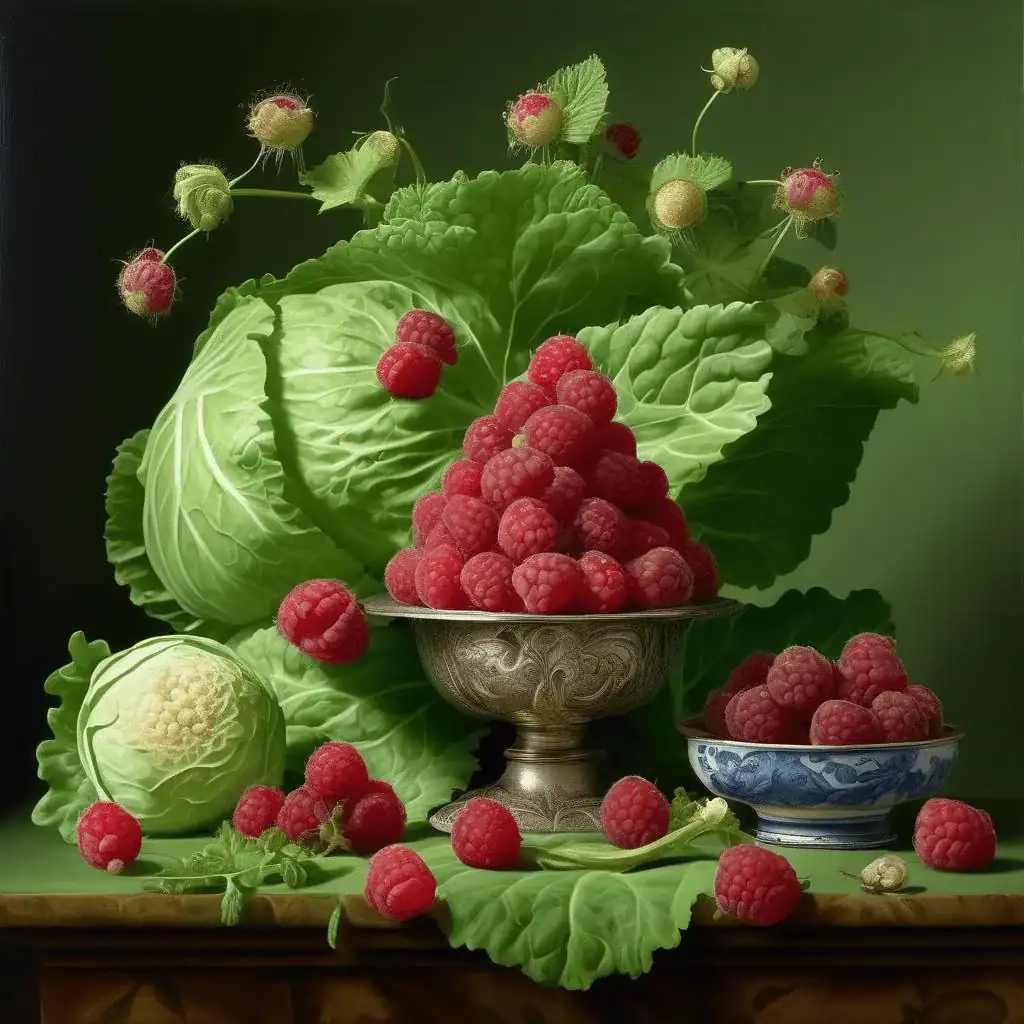 Raspberries On A Green Cabbage Leaf – Cadurcis Plantagenet Ream