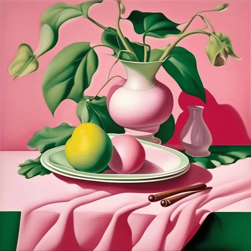 Pink Dish and Green Leaves – Georgia O’Keeffe